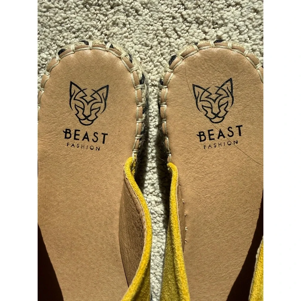 Beast Fashion Yellow Suede Cross Strap‎ Platform Mules Sz 5.5 Pre-Owned